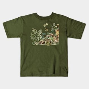 Goblincore Aesthetic Landscape with Frog and Mushrooms Kids T-Shirt